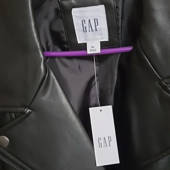 GAP Women's Black Faux Leather Jacket XL - Picture 2 of 5